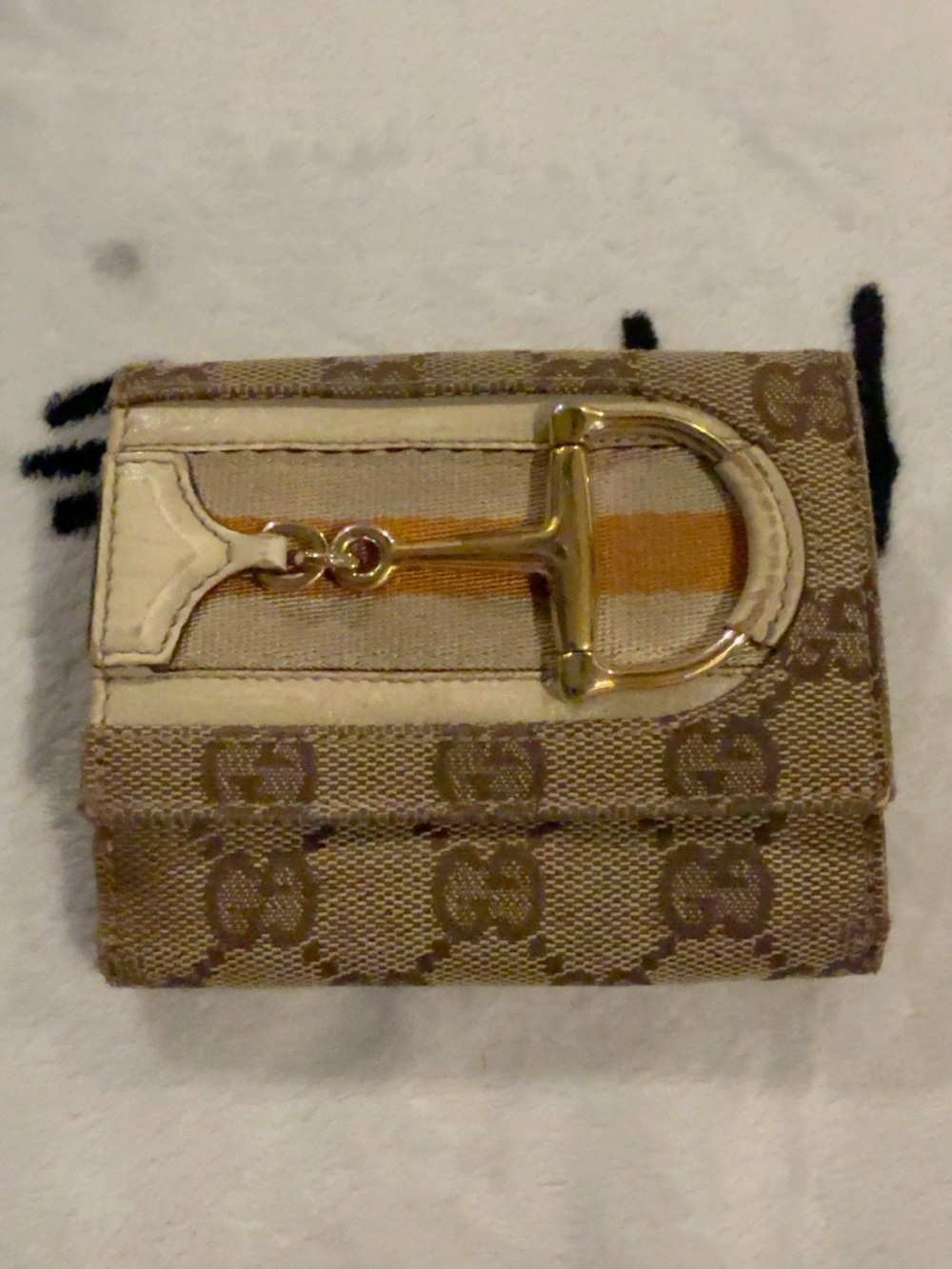 Gucci Brown Signature Canvas Compact Wallet with Gold Hardware